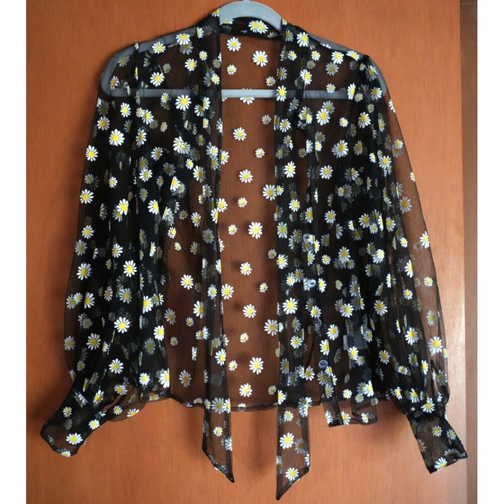 Sheer Floral Button Up Unique Vintage